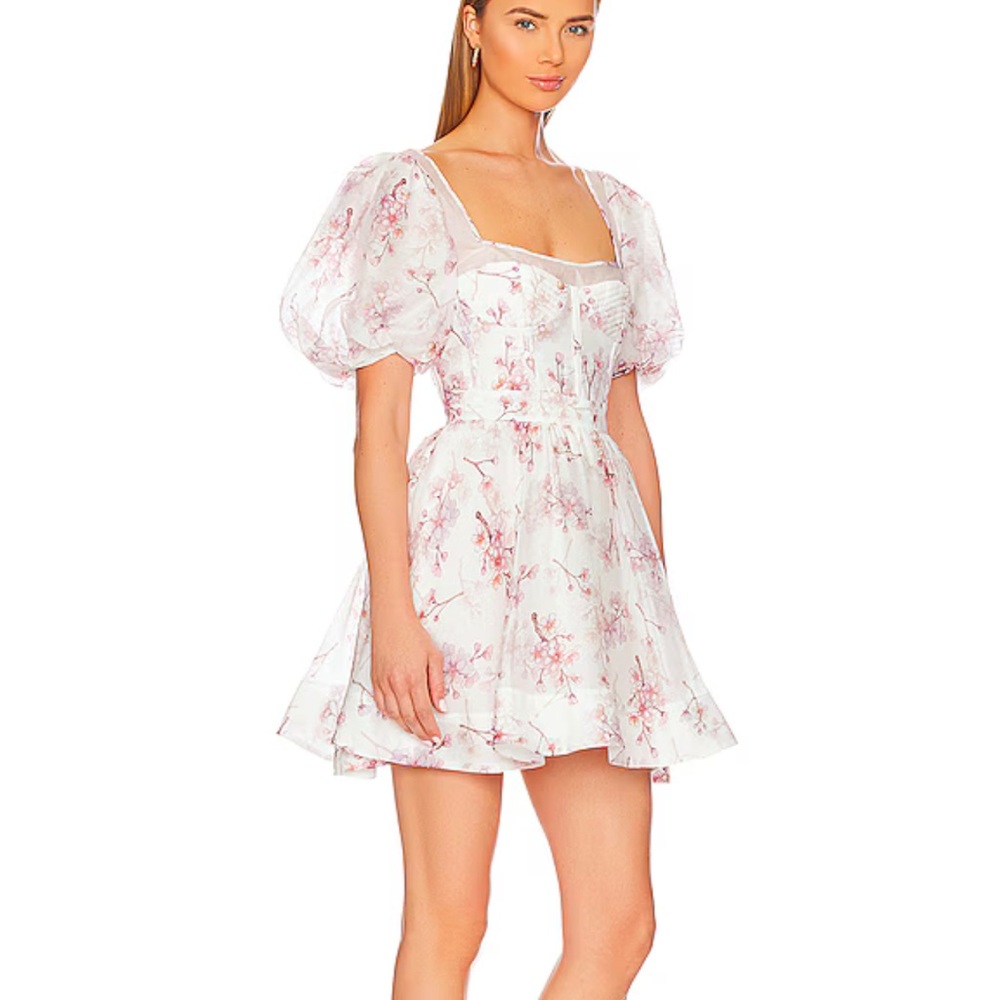 Bardot mini corset floral organza dress